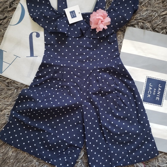 Janie And Jack Girls Blue Striped One Piece Romper Size 3-6 Months Nwt $49